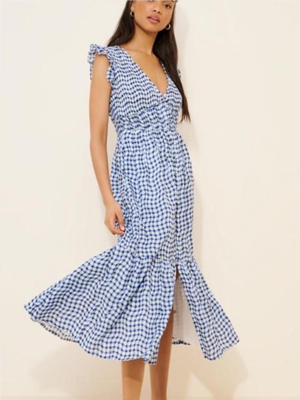 Anthropologie Peregrine Blue & White Plaid Midi Dress